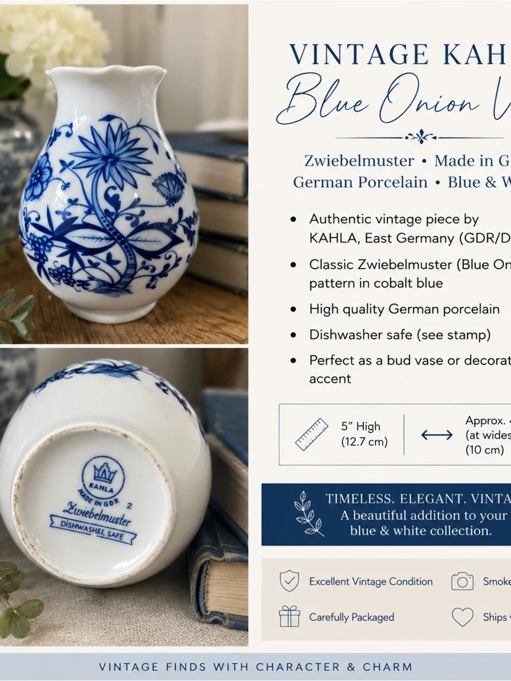 Classic Blue Floral Porcelain Vase - White & Blue